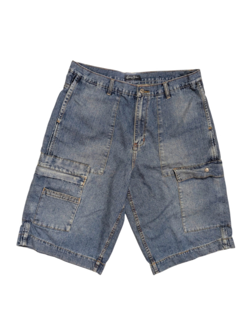 Sean John Jean Shorts Jorts Vintage 90s Denim Cargo Shorts Waist 38 - Picture 1 of 12